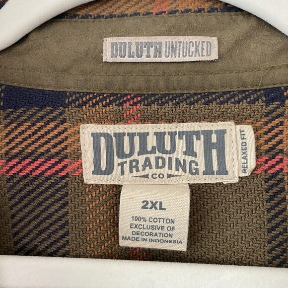 DULUTH Trading Co Plaid Shirt Mens Heavyweight Orange Green Shacket 2XL - Picture 5 of 7